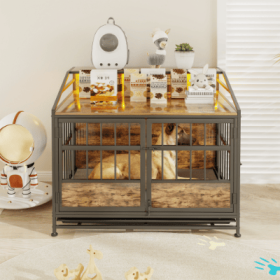 Multi-function Furniture Style Dog Crates With Storage, Dog Crate Furniture Large Wooden Dog Kennel With Double Doors, For Large Medium Dog Indoo (Option: Black Brown)